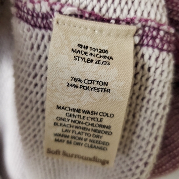 Soft Surroundings Top Just Beachy French Terry Hooded Pullover Size M Purple - Picture 7 of 9